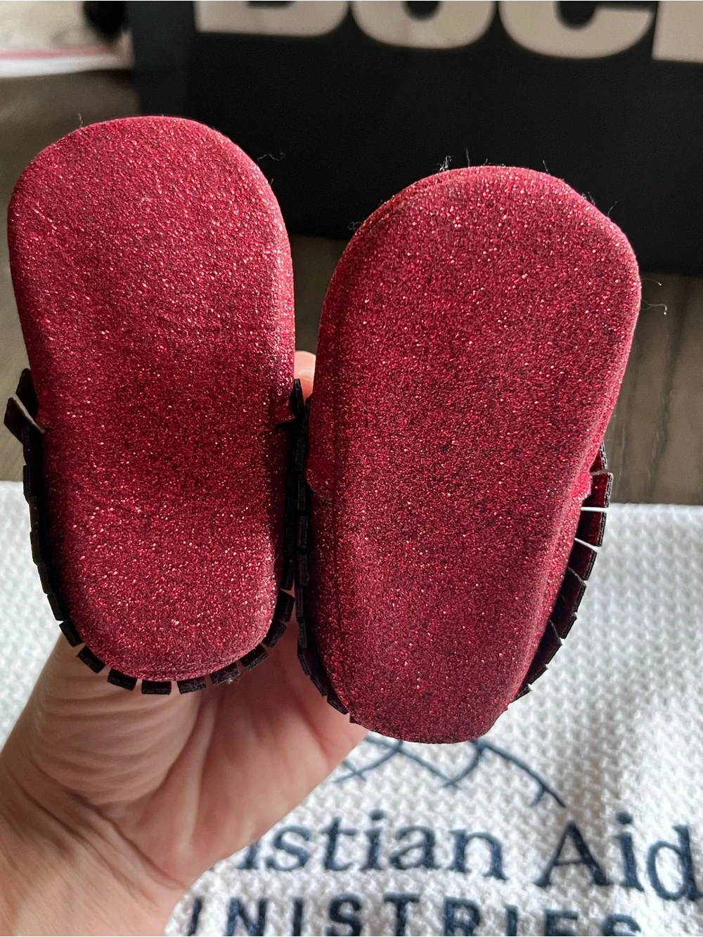 Girls Red Glitter Fringe Baby Shoes
